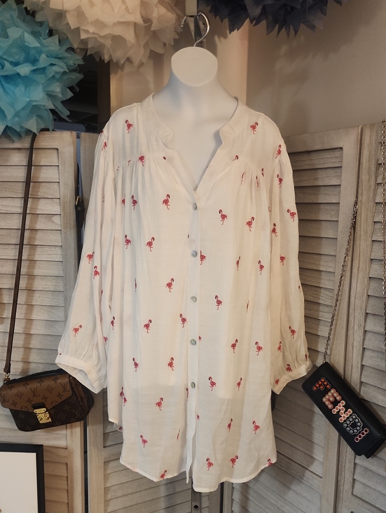 Hope Springs Tops - Hope Springs Brand Flamingo Embroided Blouse
